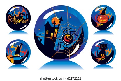 magic balls with symbols of Halloween