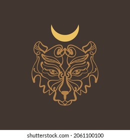 Magic bear spiritual animal. Modern witchcraft mystic logo. Mystical magical astrology moon symbol. Flat line ornate art.