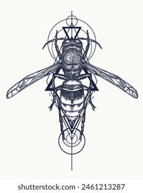 Magic bee. Wasp tattoo. Isects in sacred geometry style.  and t-shirt design