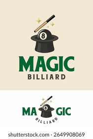 The Magic Billiard logo combines elements of magic and billiards. The magician's hat and magic wand create a unique and playful feel, representing a game full of wonder and tricks.