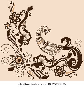 Magic bird on a beautiful flower. Background, illustration