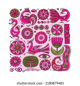 Magic birds and flowers,vintage background for your design