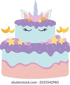 Bolo de aniversário mágico. Feliz Natal unicórnio doce