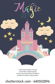 Magic birthday party card, invitation card, greeting card, poster, decor. Vector illustration