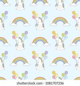Magic birthday party cute unicorn Seamless Vector Pattern. Vector background