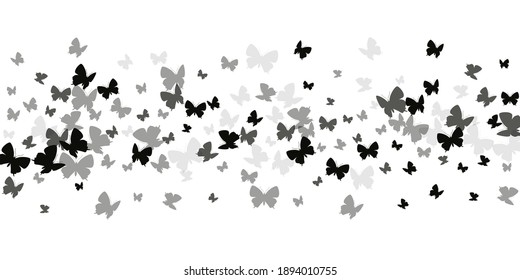 Magic black butterflies cartoon vector background. Spring funny insects. Simple butterflies cartoon fantasy illustration. Gentle wings moths patten. Tropical creatures.