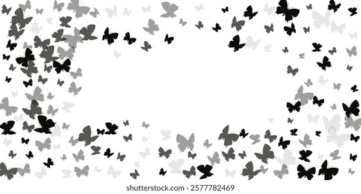 Magic black butterflies isolated vector background. Spring ornate insects. Fancy butterflies isolated kids illustration. Sensitive wings moths patten. Garden creatures.