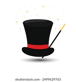 Magic black hat for circus show,vector illustration.