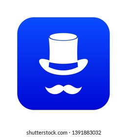 Magic black hat and mustache icon digital blue for any design isolated on white vector illustration