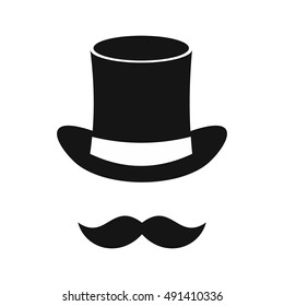 Magic black hat and mustache icon in simple style on a white background vector illustration