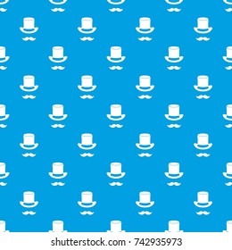 Magic black hat and mustache pattern repeat seamless in blue color for any design. Vector geometric illustration
