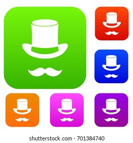 Magic black hat and mustache set icon in different colors isolated vector illustration. Premium collection