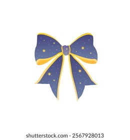 Magic Blue Bow Christmas Element Decor With Golden Stars Vector Design