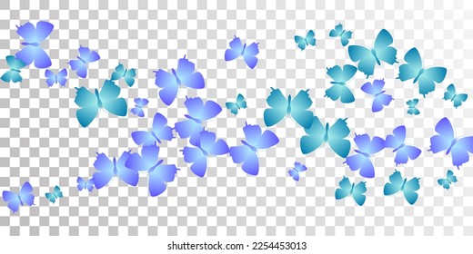 Magic blue butterflies flying vector background. Spring little moths. Decorative butterflies flying children illustration. Tender wings insects patten. Fragile beings.