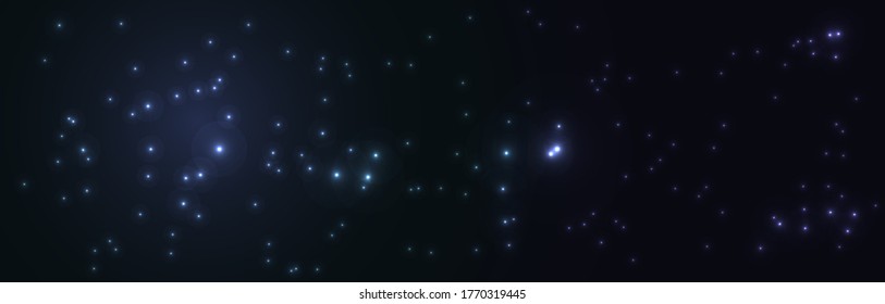 Magic blue Christmas wide banner with lights. Abstract shining background. Vector illustration