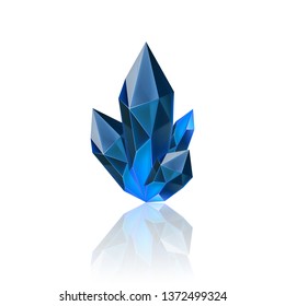 Magic Blue Crystal with Sparkle. Decoration icon for Games. Cartoon crystals Illustration. Stone Mana Energy on White Background