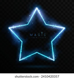 Magic blue glowing neon star shape isolated on black transparent background. Vector illustration