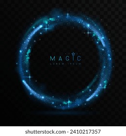 Magic blue glowing shiny circle or light trail isolated on black transparent background. Vector illustration