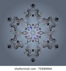 Magic blue, gray and neutral holiday abstract background with star and falling snowflakes. Christmas blue, gray and neutrals. Vector illustration.