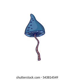 Magic blue mushroom. Poisonous mushroom. Cartoon style.