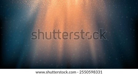 Magic blue and orange christmas rays of light or underwater with glowing plankton, overlay effects and bokeh. Gradient background with fluorescent particles and microorganisms