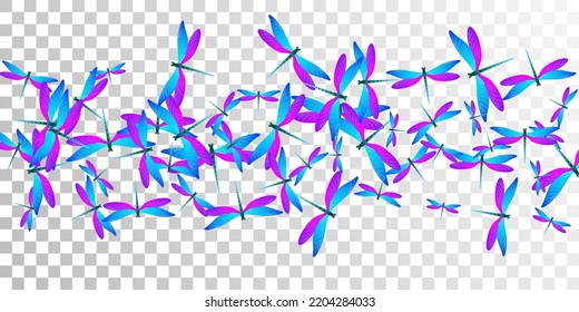 Magic blue purple dragonfly cartoon vector illustration. Summer vivid insects. Simple dragonfly cartoon fantasy wallpaper. Delicate wings damselflies graphic design. Garden creatures