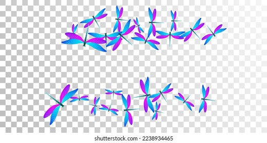 Magic blue purple dragonfly isolated vector wallpaper. Summer vivid insects. Detailed dragonfly isolated girly illustration. Tender wings damselflies patten. Fragile beings