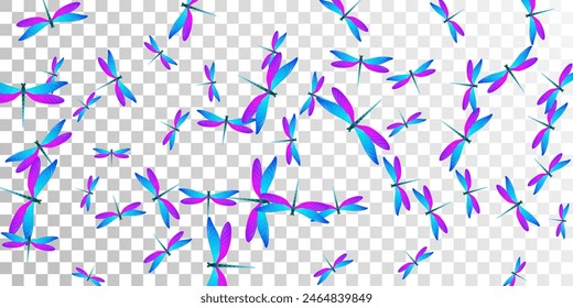 Magic blue purple dragonfly isolated vector illustration. Spring beautiful damselflies. Fancy dragonfly isolated baby background. Sensitive wings insects patten. Fragile creatures