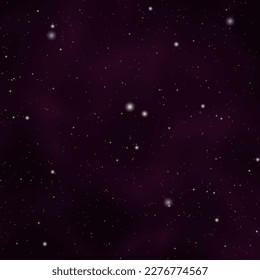 Magic blue purple galaxy. Horizontal space background with realistic nebula, stardust, shining stars. Infinite universe, starry night sky. Comet, meteor with light trail, falling asteroids, vector
