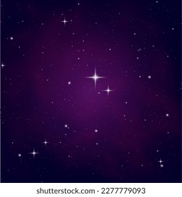 Magic blue purple galaxy. Horizontal space background with realistic nebula, stardust, shining stars. Infinite universe, starry night sky. Comet, meteor with light trail, falling asteroids, vector
