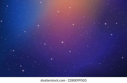 Magic blue purple galaxy. Horizontal space background with realistic nebula, stardust, shining stars. Infinite universe, starry night sky. Comet, meteor with light trail, falling asteroids, vector
