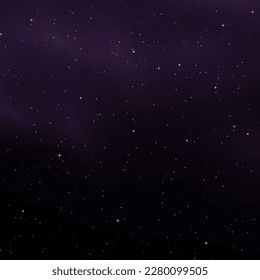 Galaxia púrpura azul mágico. Fondo espacial horizontal con nebulosa realista, polvo de estrellas, estrellas brillantes. Universo infinito, cielo estrellado por la noche. Cometa, meteorito con rastro ligero, asteroides en caída, vector
