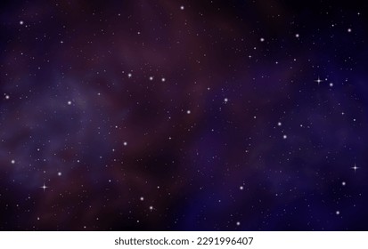 Magic blue purple galaxy. Infinite universe, starry night sky. Horizontal space background with realistic nebula, stardust, shining stars. Comet, meteor with light trail, falling asteroids, vector