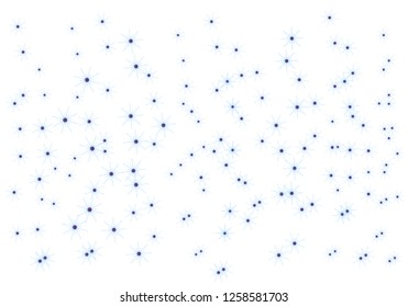 Magic blue snowflakes vector design. Flying and falling starry snowballs abstract background. Holiday stars confetti original illustration. Doodle colorful snowflakes banner. Winter stars backdrop