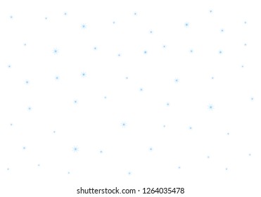 Magic blue snowflakes vector design. Flying and falling starry snowballs abstract background. Holiday stars confetti original illustration. Doodle colorful snowflakes banner. Winter stars backdrop