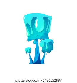 Magic blue tree from alien world. Cartoon vector illustration of fantasy forest plant with strange crown with dripping slime. Fairytale fantastic flora game asset isolated