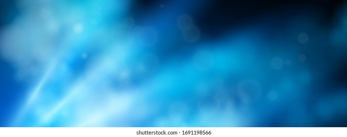 Ola azul mágica sobre fondo oscuro. Haz de luz con humo. Vector.