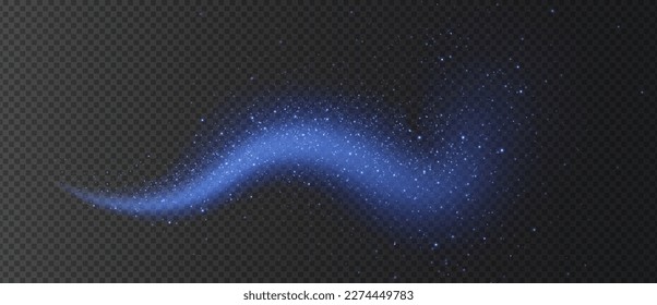 Magic blue wind png festive isolated on transparent background. Blue comet png with sparkling stars and dust.