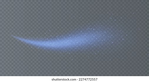 Magic blue wind png festive isolated on transparent background. Blue comet png with sparkling stars and dust.