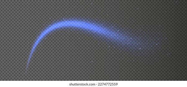 Magic blue wind png festive isolated on transparent background. Blue comet png with sparkling stars and dust.