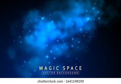 Magic blurred background. Night sky with starlight. Effect of mist, fog, clouds, smoke and steam. Abstract sparkling space