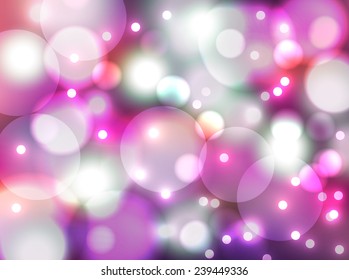Magic blurred purple background with bokeh lights snowfall. Perfect template for posters, websites, magazines, brochures, catalogs