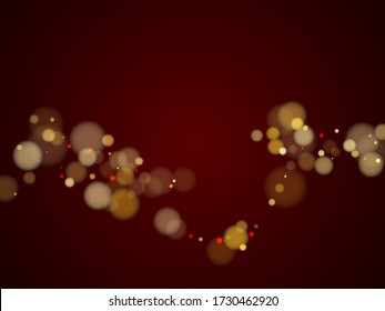 Magic blurry bokeh lights confetti illustration. Luxury gold glitter confetti, yellow golden shiny explosion. Blurred bokeh lights flare effect circle elements New year poster pattern