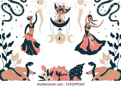 Magic bohemian women in tribal mystery