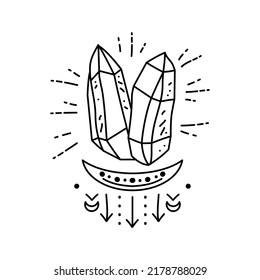 Magic boho crystals symbol. Gypsy sacred element and sign in modern boho style. Golden minimal line art.