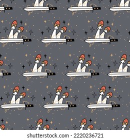 Magic boho esoteric witchcraft mushroom seamless pattern abstract design element concept illustration
