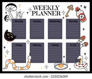 Magic boho esoteric witchcraft weekly daily planner abstract design element concept illustration