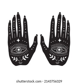 Magic boho hands, mistical symbol isolated.