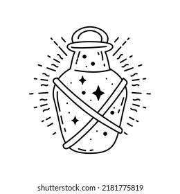 Magic boho jar symbol. Gypsy sacred element and sign in modern boho style. Golden minimal line art.