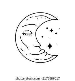 Magisches Moonsymbol. Zigeuner heiliger Bestandteil und Zeichen im modernen Boho Stil. Goldene minimale Linienkunst.
